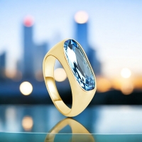 18K Baño de Oro Hermoso Anillo de Swarovski Color Azul