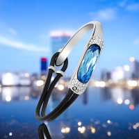 Pulsera Cristal Austriaco Azul con Baño de Oro Blanco 18K