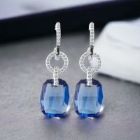 Aretes Largos de Cristal Azul de Cristal Austriaco en Plata de Ley Color Azul