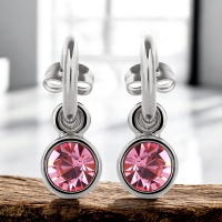 Bonitos Aretes Redondos de Cristal Austriaco Rosa