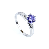 Anillo de Tanzanita Solitario  6 mm Plata