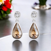 Aretes de Cristal Austriaco en Plata de Ley Color Ambar