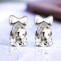 Aretes de Moño Blanco de Cristal Austriaco en Plata de Ley