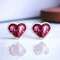 Aretes de Plata Con Cristal Austriaco en Forma de Corazón Color Rosa