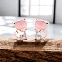 Bonito Juego de Collar y Aretes de Gato Color Rosa