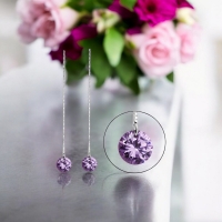 Aretes De Cristal Austriaco Con Plata 925 Color Morado