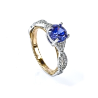 Anillo de Tanzanita 6 mm Plata y Baño de Oro