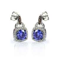 Juego de Pendiente y Aretes de Diamantes de Chocolate con Tanzanita y Plata