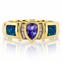 Anillo de Oro Solido con Opalo y Tanzanita