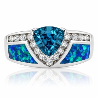 Anillo de Plata Fina .925 con Alejandrita ( Verde/Azul ) y Opalo