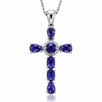 Bella Cruz de Plata Con Piedras Preciosas de Tanzanita y Zirconia