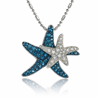 Colgante de Estrella del Mar Oro Blanco con Diamantes Azules y Blancos Naturales