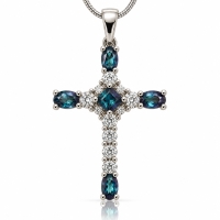 Dije de Cruz con Alejandrita Bicolor en Plata .925