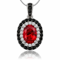 Elegante Dije de Plata .925 con Piedra de Ópalo de Fuego en Corte Ovalado y Zirconias