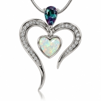 Collar de Plata fina con Piedra Alejandrita y Ópalo Australiano en Forma de Corazón