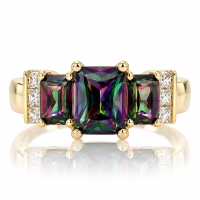 Anillo con 3 Gemas Topacio Mistico en Plata con un Baño de Oro 14K