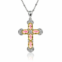 Preciosa Cruz de Plata Con Alejandrita y Circonitas 32 mm x 20 mm