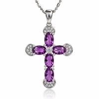 Preciosa Cruz de Plata Con Amatista y Circonitas 32 mm x 20 mm