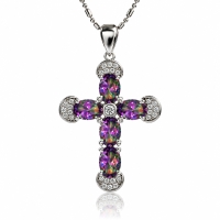 Preciosa Cruz de Plata Con Topacio Mistico y Circonitas 32 mm x 20 mm