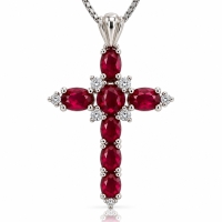 Dije de Cruz con Rubí Rosa en Plata Fina .925
