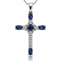 Hermosa Cruz de Plata de Ley y Piedras Tanzanita con Zirconias