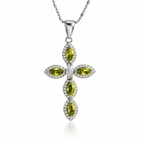 Cruz de Plata Con Alejandrita Amarilla y Zirconia
