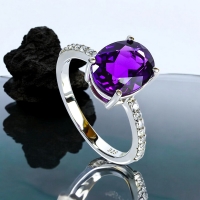 Anillo de Amatista Con Plata de Ley 925 10 mm x 8 mm