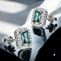 Aguamarina Aretes de Plata 9 mm x 6 mm