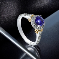 Anillo de Tanzanita 6 mm Plata y Baño de Oro Amarillo
