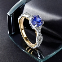 Anillo de Tanzanita 6 mm Plata y Baño de Oro