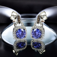 Juego de Pendiente y Aretes de Diamantes de Chocolate con Tanzanita y Plata