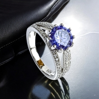 Anillo de Plata Sterlina 925 Con Tanzanita Corte Brillante 9 mm