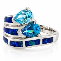 Anillo de Topacio Azul y Ópalo Australiano en Plata .925
