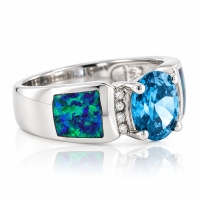 Anillo de Plata Fina de Ley con Topacio y Opalo Australiano