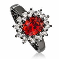 Anillo de Plata Oxidada con Ópalo de Fuego corte Ovalado