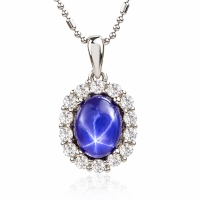 Collar de Zafiro Estrella Azul Con Plata