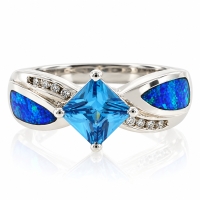 Anillo de Opalo con Topacio Azul