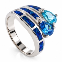 Anillo de Topacio Azul y Ópalo Australiano en Plata .925