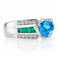 Anillo Elegante de Plata .925 con Topacio Azul y Opalo