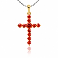 Dije de Cruz con Opalo Rojo en Plata y Baño de Oro 14K