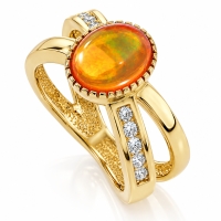 Anillo de Ópalo de Fuego en Plata con Chapa de Oro