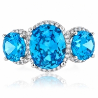 Anillo Hermoso con 3 Gemas Topacio Azul en Plata .925