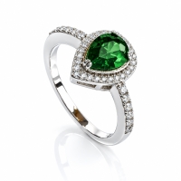 Anillo de Compromiso con Esmeralda Corte Pera