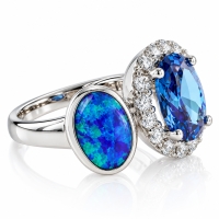 Anillo de Topacio Azul y Opalo en Plata