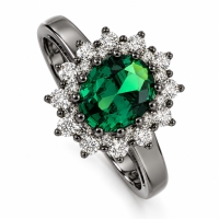 Anillo de Plata Oxidada con Esmeralda corte Ovalado