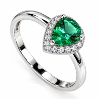 Anillo de Plata de Ley con 7 mm x 5 mm Esmeralda