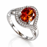 Anillo de Plata de Ley con Ópalo Cereza de Fuego de 9 mm x 7 mm