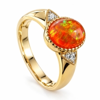Anillo con Opalo de Fuego en Plata con Chapa de Oro