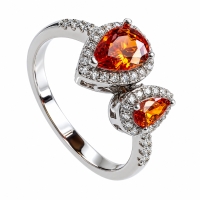 Anillo de Compromiso con Dos Piedras de Opalo de Fuego