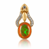 Dije de Ópalo de Fuego en Plata con Baño de Oro 14K